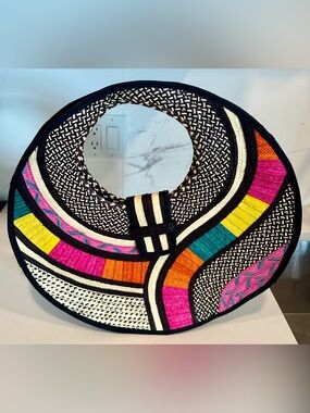 Gorgeous Colorblock Woven Tote Bag with Circular Handle - Multicolor